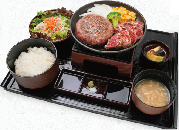 とろけるハンバーグとハラミステーキコンボ御膳